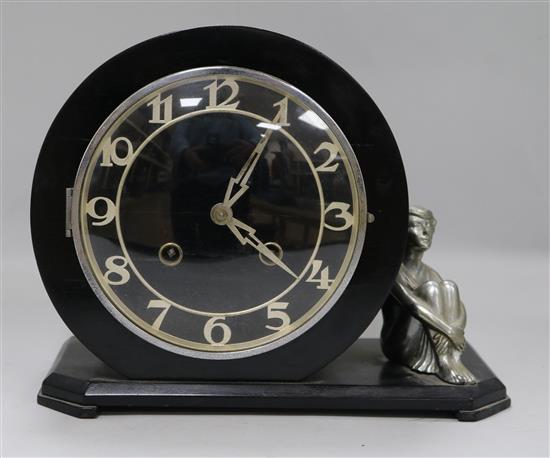 An Art Deco mantel clock 8.5in.